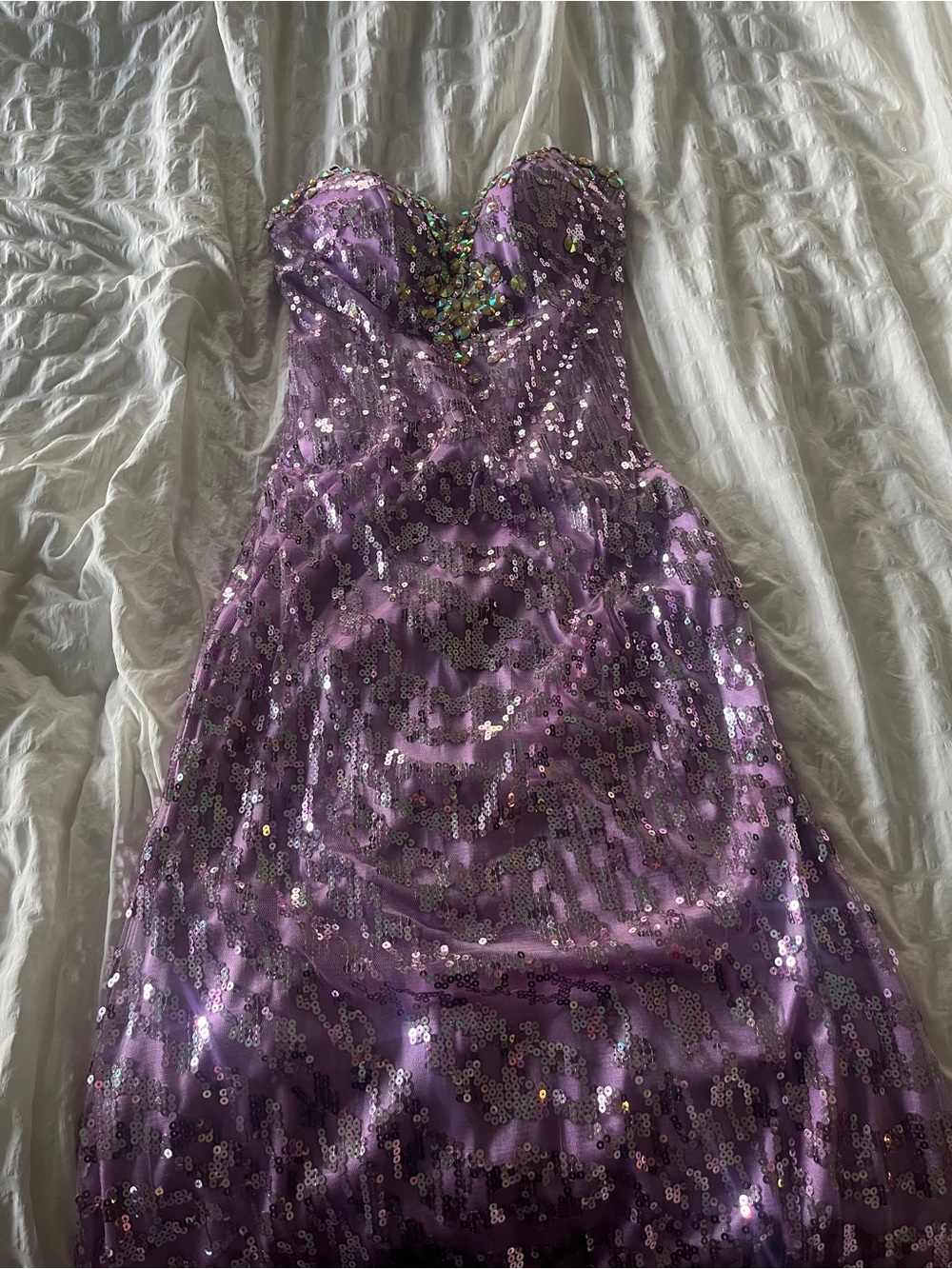 Strapless Lavender Sequin Evening Dress